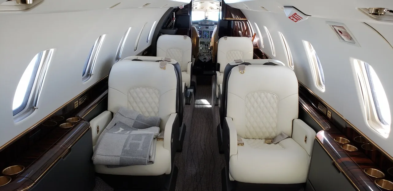 Private jet cabin interior, business jet charter
